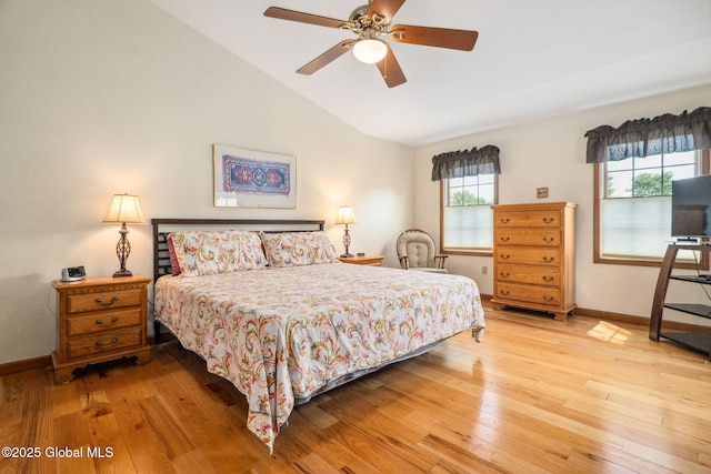 77 Rotterdam Dr, Bethlehem, NY 12077 - bedroom featuring light wood-style floors, lofted ceiling, and ceiling fan