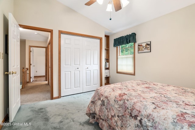 77 Rotterdam Dr, Bethlehem, NY 12077 - carpeted bedroom featuring lofted ceiling, a closet, and a ceiling fan