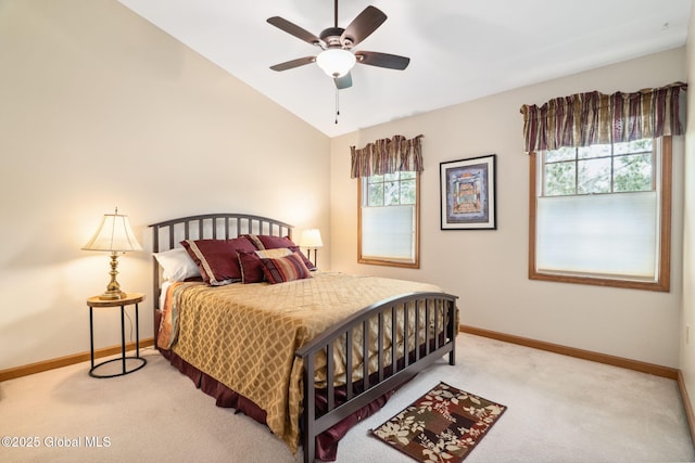 77 Rotterdam Dr, Bethlehem, NY 12077 - bedroom with carpet floors, multiple windows, vaulted ceiling, and a ceiling fan