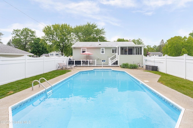 47 Comely Ln, Colonie, NY 12110 - view of pool featuring a sunroom, a fenced backyard, and a patio area