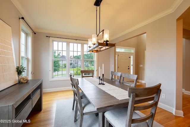1 Arbor Dr, Guilderland, NY 12159 - dining area featuring a chandelier, light wood-style floors, and crown molding