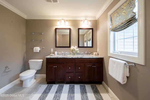 1 Arbor Dr, Guilderland, NY 12159 - bathroom featuring double vanity, crown molding, and tile patterned floors