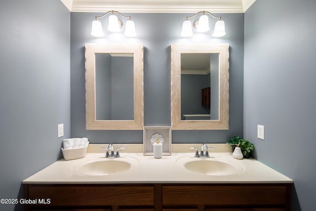 1 Arbor Dr, Guilderland, NY 12159 - bathroom featuring double vanity and ornamental molding
