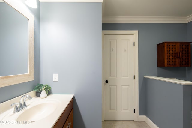 1 Arbor Dr, Guilderland, NY 12159 - bathroom with ornamental molding, vanity, and tile patterned floors