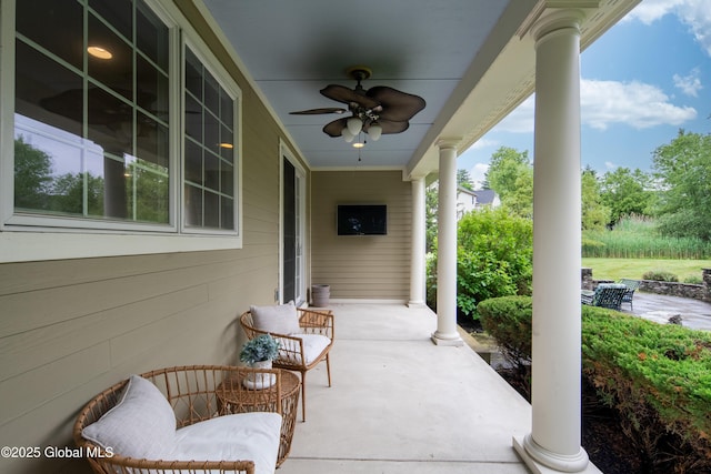 1 Arbor Dr, Guilderland, NY 12159 - covered porch featuring ceiling fan
