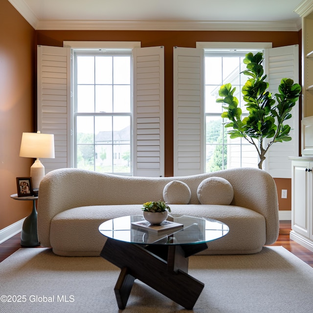 1 Arbor Dr, Guilderland, NY 12159 - living room featuring ornamental molding and wood finished floors