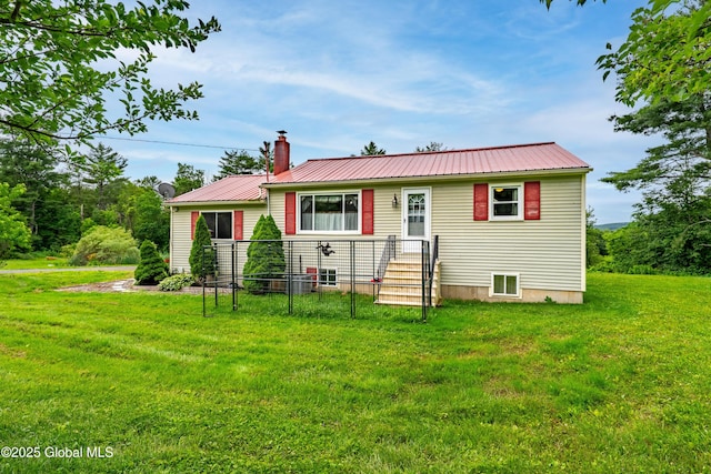 2560 Creek Rd, Esperance, NY 12066 - view of front of house featuring a front yard, a metal roof, and a chimney