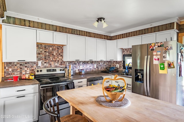 2560 Creek Rd, Esperance, NY 12066 - kitchen with appliances with stainless steel finishes, white cabinets, and backsplash