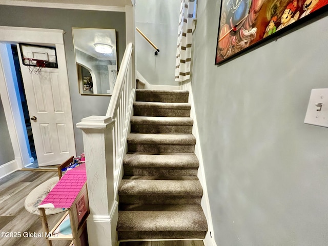 421 Michigan Ave, Schenectady, NY 12303 - stairway with wood finished floors and crown molding