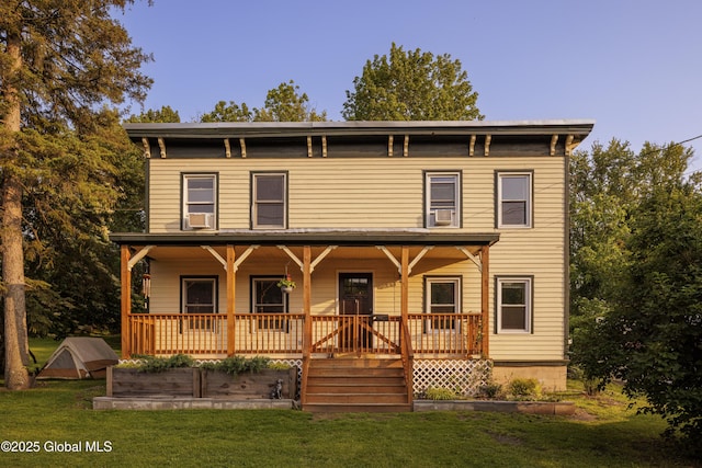 12 Mill St, Chatham, NY 12037 - italianate-style house with covered porch, a front yard, and cooling unit