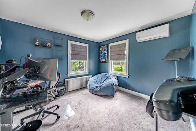 107 Frederick Ave, Colonie, NY 12205 - bedroom with radiator, a wall unit AC, carpet floors, and an office area