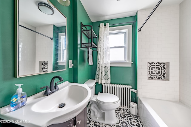 107 Frederick Ave, Colonie, NY 12205 - full bath featuring radiator heating unit, vanity, shower / bath combo, and tile patterned floors