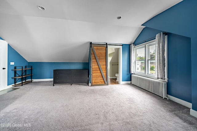 107 Frederick Ave, Colonie, NY 12205 - bonus room with radiator, vaulted ceiling, a barn door, and carpet floors