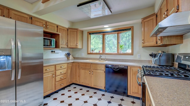 324 Elsmere Ave, Bethlehem, NY 12054 - kitchen with appliances with stainless steel finishes, under cabinet range hood, light countertops, and light flooring