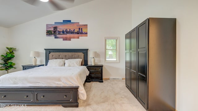 324 Elsmere Ave, Bethlehem, NY 12054 - bedroom with vaulted ceiling, light carpet, and a ceiling fan
