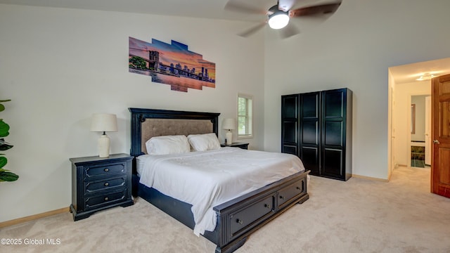 324 Elsmere Ave, Bethlehem, NY 12054 - bedroom featuring light carpet, a high ceiling, and a ceiling fan