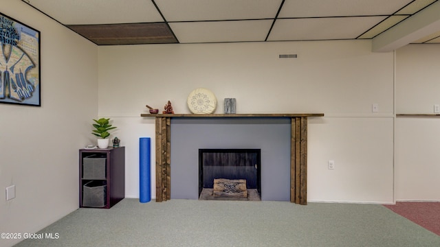 324 Elsmere Ave, Bethlehem, NY 12054 - detailed view of carpet, a drop ceiling, and a fireplace