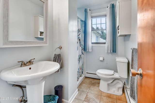 17 Malpass Rd, Guilderland, NY 12203 - bathroom featuring a baseboard radiator, curtained shower, and tile patterned flooring