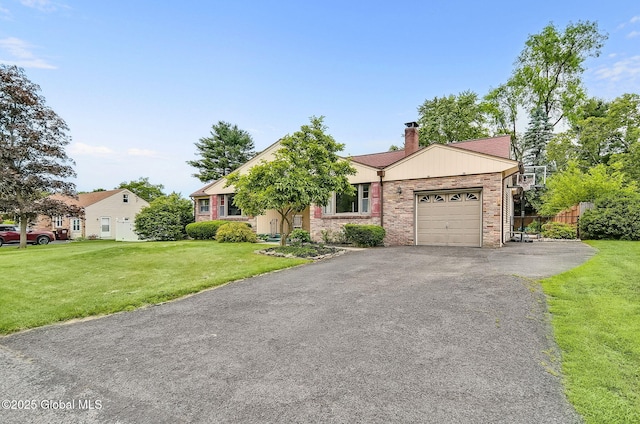 17 Malpass Rd, Guilderland, NY 12203 - ranch-style home featuring a garage, asphalt driveway, and a chimney