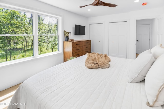 19 Forest Rd, Queensbury, NY 12845 - bedroom featuring two closets, recessed lighting, and ceiling fan