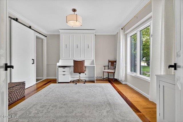 1 Fox Run, Colonie, NY 12110 - office space with healthy amount of natural light, a barn door, ornamental molding, and wood finished floors