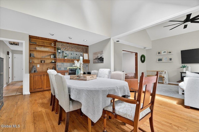 1 Fox Run, Colonie, NY 12110 - dining space featuring high vaulted ceiling, light wood-type flooring, and a ceiling fan