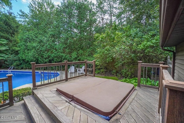 1 Fox Run, Colonie, NY 12110 - wooden deck featuring an outdoor pool and a covered hot tub