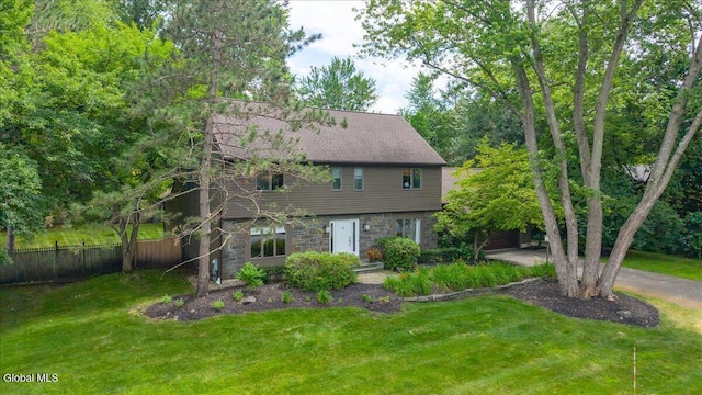 1 Fox Run, Colonie, NY 12110 - back of property featuring stone siding and driveway