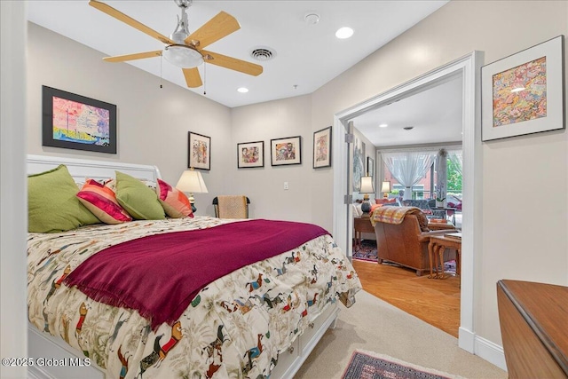 70 Railroad Pl Unit 207, Saratoga Springs, NY 12866 - bedroom featuring recessed lighting, carpet floors, and a ceiling fan