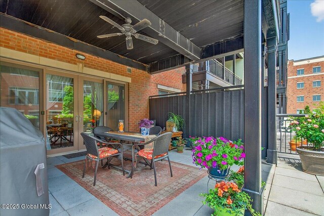 70 Railroad Pl Unit 207, Saratoga Springs, NY 12866 - view of patio / terrace with ceiling fan and french doors