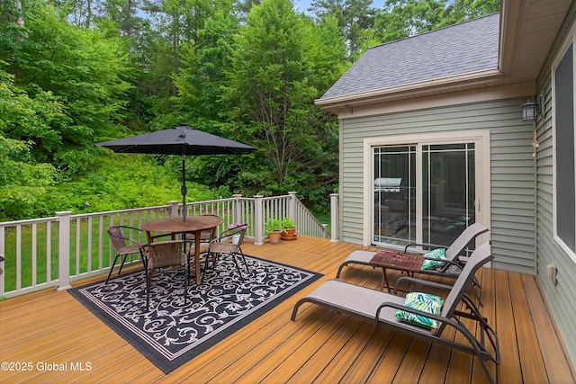 6 Corinne Ct, Saratoga, NY 12866 - wooden terrace with outdoor dining space