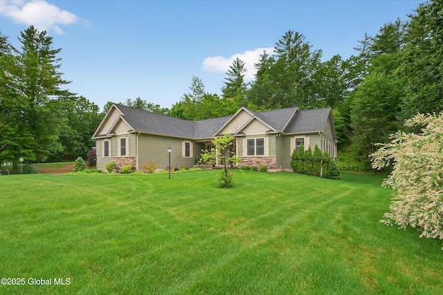 6 Corinne Ct, Saratoga, NY 12866 - ranch-style home with stone siding and a front yard