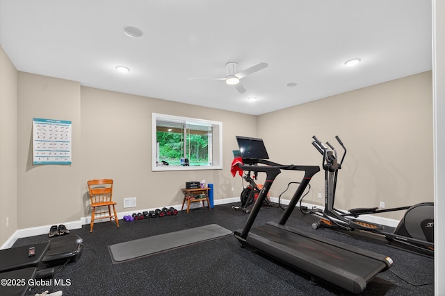 6 Corinne Ct, Saratoga, NY 12866 - workout area with a ceiling fan and baseboards