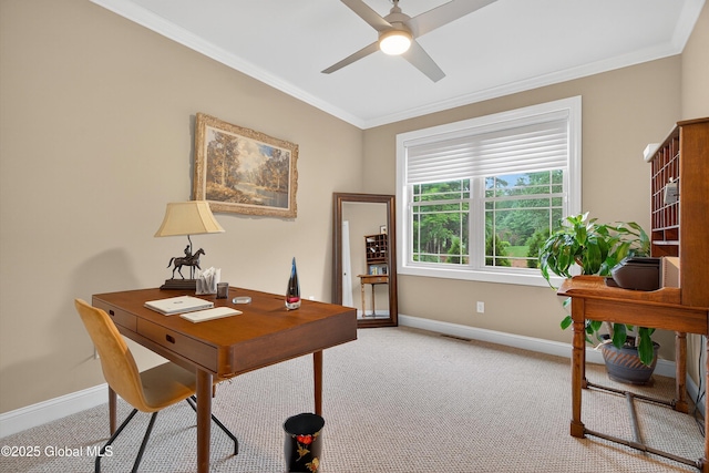 6 Corinne Ct, Saratoga, NY 12866 - office space with ornamental molding, light carpet, and ceiling fan