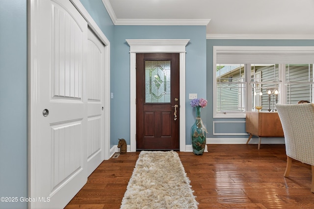 6 Corinne Ct, Saratoga, NY 12866 - foyer entrance featuring dark wood-style floors and crown molding