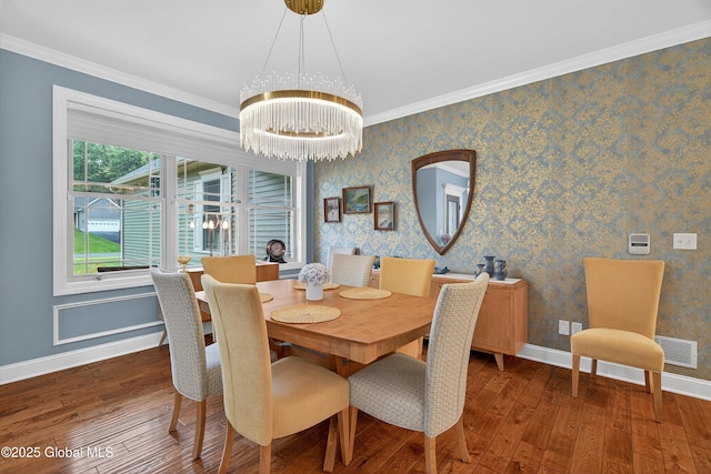6 Corinne Ct, Saratoga, NY 12866 - dining space with hardwood / wood-style flooring, a chandelier, and crown molding