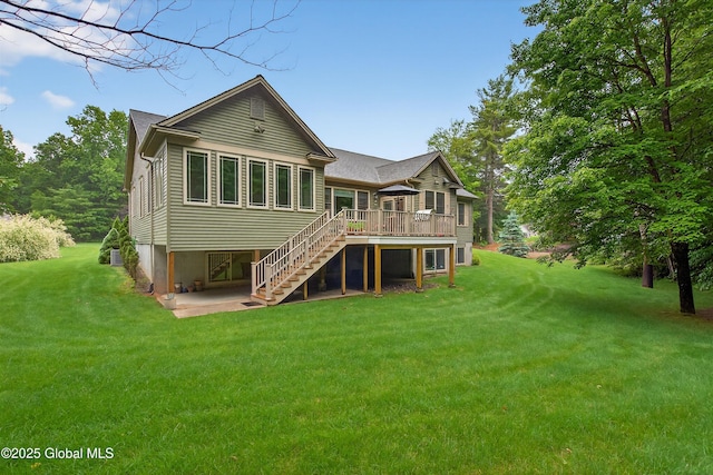 6 Corinne Ct, Saratoga, NY 12866 - back of house featuring stairs, a deck, a yard, and a patio area