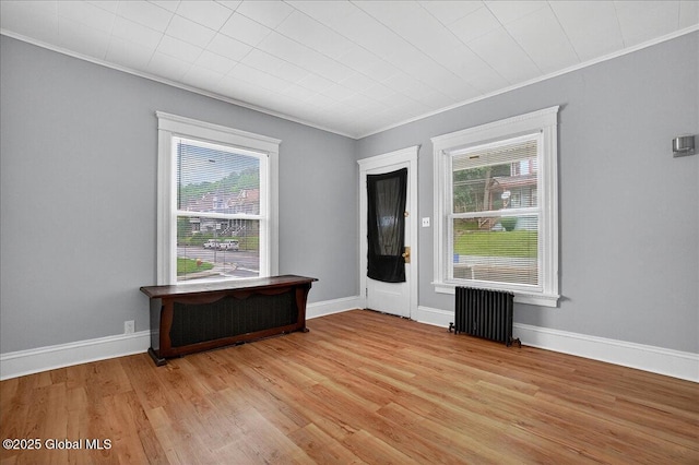 329 E Main St, Amsterdam, NY 12010 - spare room featuring radiator heating unit, ornamental molding, healthy amount of natural light, and light wood-style floors