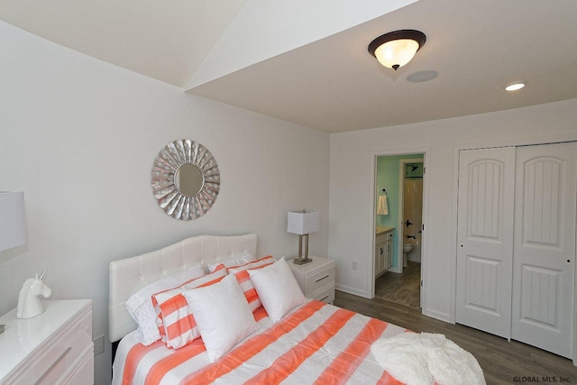 1E Brison St, North Greenbush, NY 12180 - bedroom with dark wood-style flooring, a closet, recessed lighting, and connected bathroom