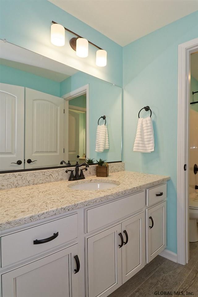 1E Brison St, North Greenbush, NY 12180 - full bath featuring vanity, wood finished floors, and a shower