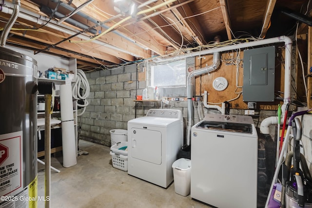 34 Aspen Rd, Colonie, NY 12110 - below grade area featuring electric panel, water heater, and independent washer and dryer