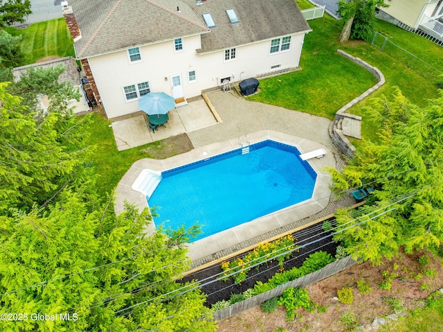 34 Aspen Rd, Colonie, NY 12110 - view of swimming pool with a patio area, a fenced backyard, and a diving board