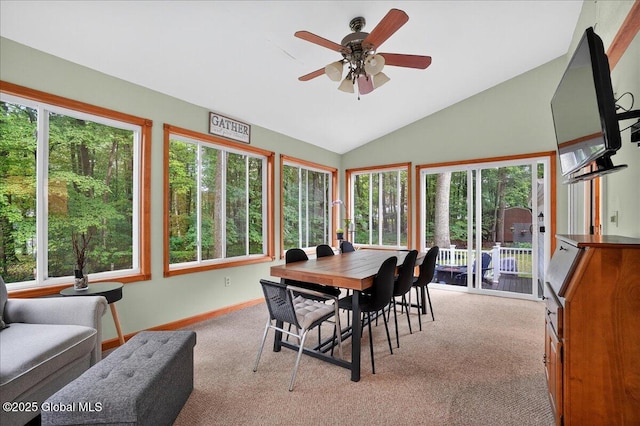 5 Pine Crst, Malta, NY 12019 - dining room featuring lofted ceiling, ceiling fan, healthy amount of natural light, and light colored carpet