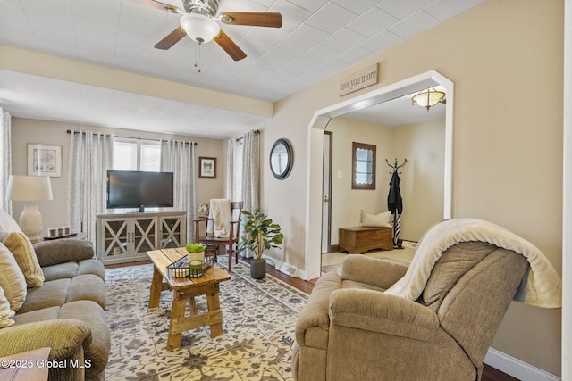 2730 Denver Ave, Rotterdam, NY 12306 - living area with ceiling fan, wood finished floors, and arched walkways