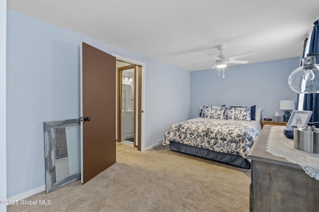 2730 Denver Ave, Rotterdam, NY 12306 - bedroom featuring light colored carpet, ceiling fan, and connected bathroom