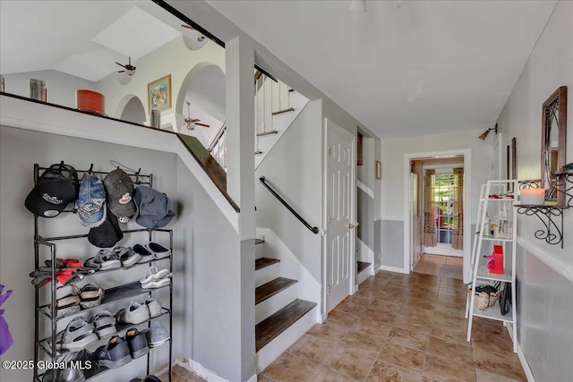 3140 State Route 5s, Danube, NY 13339 - stairway featuring a ceiling fan and baseboards