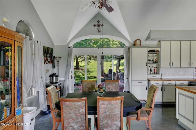 3140 State Route 5s, Danube, NY 13339 - dining space with ceiling fan and high vaulted ceiling