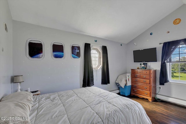 3140 State Route 5s, Danube, NY 13339 - bedroom featuring lofted ceiling, wood finished floors, a baseboard radiator, and baseboard heating