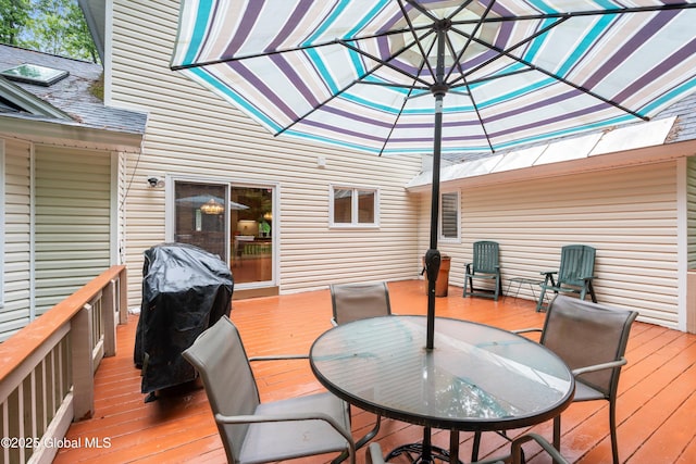 69 Deer Run Holw, Halfmoon, NY 12065 - wooden deck featuring outdoor dining space and a grill