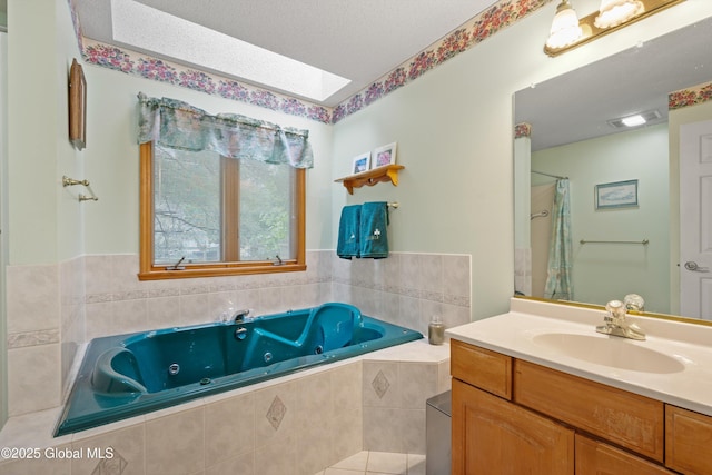 69 Deer Run Holw, Halfmoon, NY 12065 - bathroom featuring a tub with jets, vanity, and curtained shower